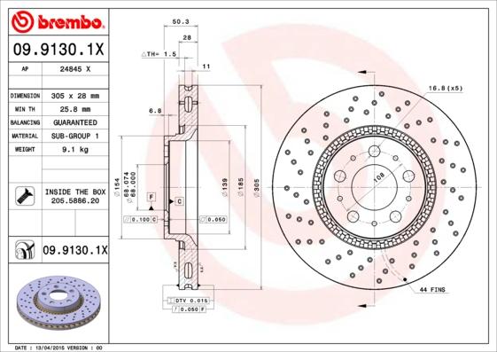 Brembo 09.9130.1X - Bremžu diski www.autospares.lv