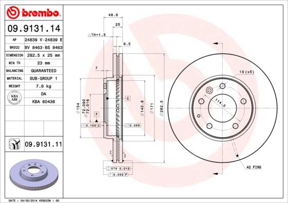 Brembo 09.9131.11 - Bremžu diski www.autospares.lv