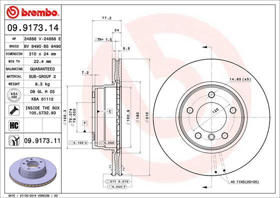 Brembo 09.9173.11 - Bremžu diski autospares.lv