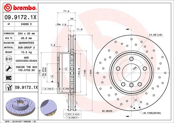 Brembo 09.9172.1X - Bremžu diski www.autospares.lv