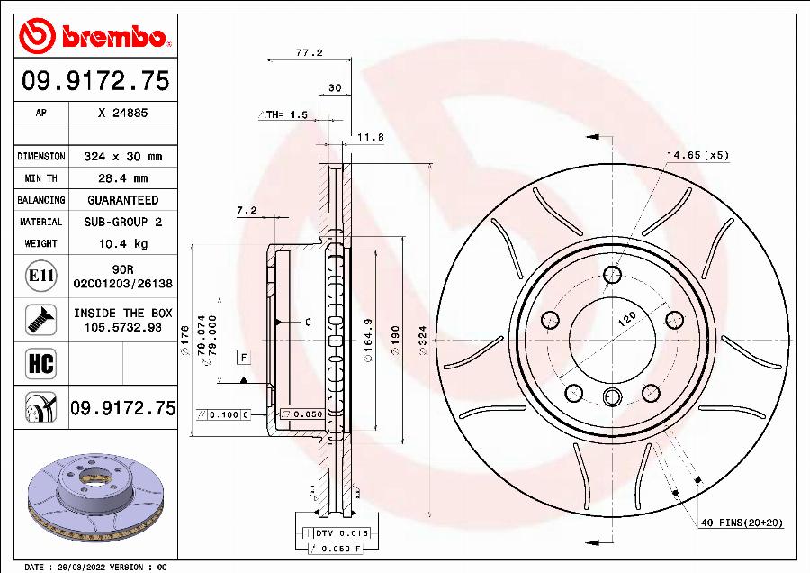 Brembo 09.9172.75 - Bremžu diski www.autospares.lv