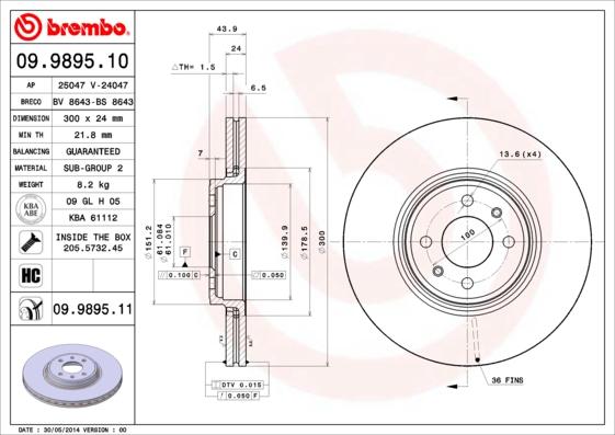 Brembo 09.9895.10 - Bremžu diski www.autospares.lv