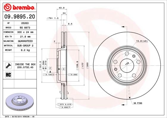 Brembo 09.9895.20 - Bremžu diski www.autospares.lv