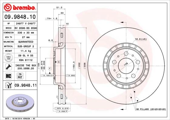 Brembo 09.9848.11 - Bremžu diski www.autospares.lv