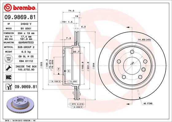 Brembo 09.9869.81 - Тормозной диск www.autospares.lv