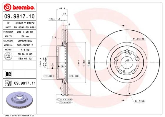 Brembo 09.9817.11 - Bremžu diski www.autospares.lv