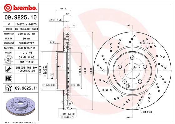 Brembo 09.9825.11 - Bremžu diski www.autospares.lv