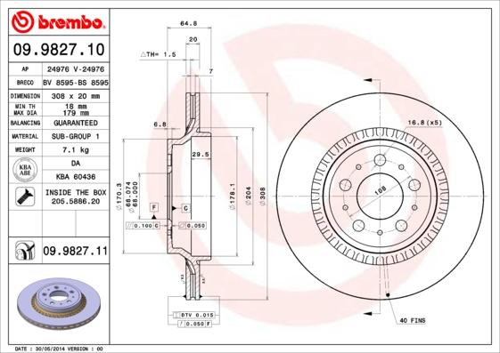 Brembo 09.9827.11 - Bremžu diski autospares.lv