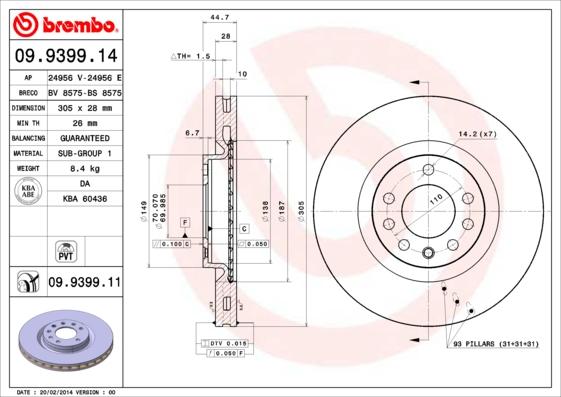 Brembo 09.9399.11 - Bremžu diski www.autospares.lv