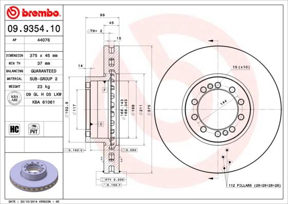 Brembo 09.9354.10 - Bremžu diski www.autospares.lv