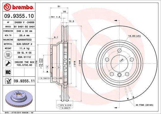 Brembo 09.9355.11 - Bremžu diski www.autospares.lv