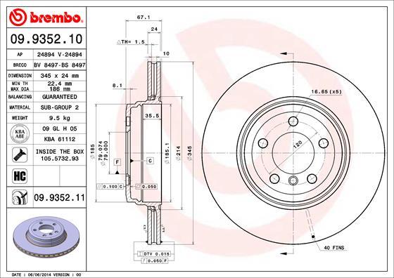 Brembo 09.9352.10 - Bremžu diski www.autospares.lv