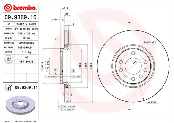 Brembo 09.9369.10 - Тормозной диск www.autospares.lv