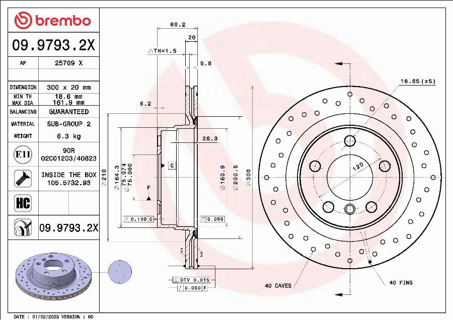 Brembo 09.9793.2X - Bremžu diski autospares.lv