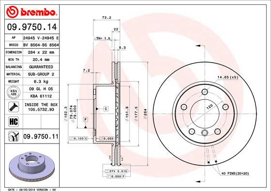 Brembo 09.9750.11 - Bremžu diski autospares.lv