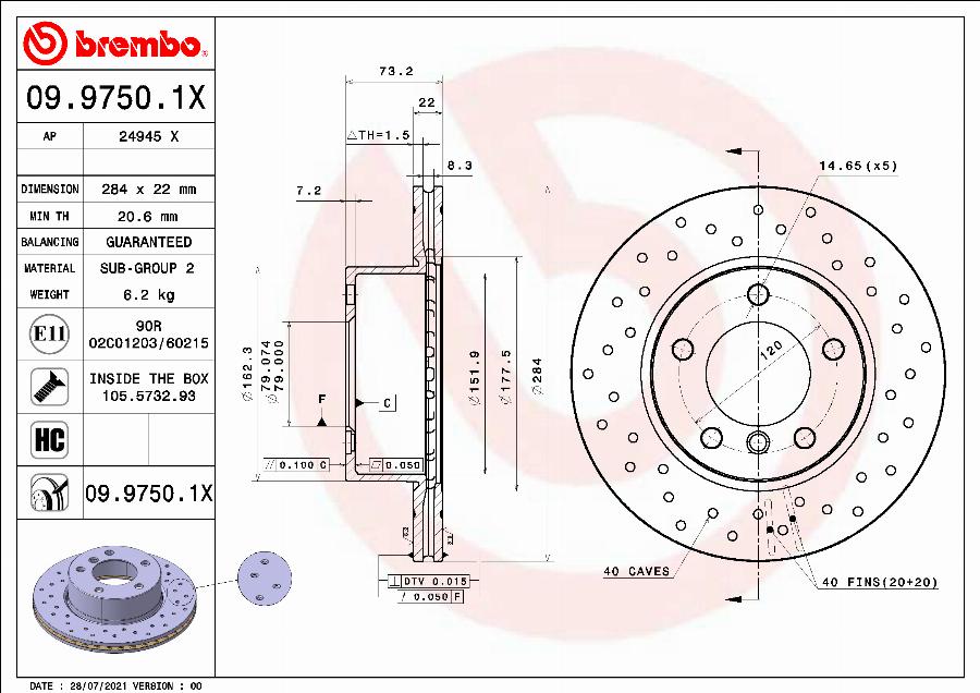 Brembo 09.9750.1X - Bremžu diski www.autospares.lv