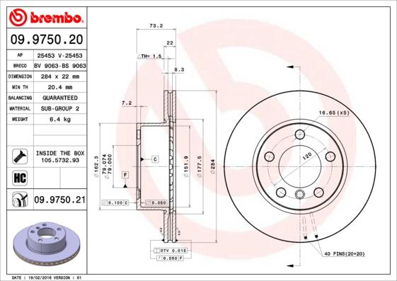 Brembo 09.9750.21 - Bremžu diski www.autospares.lv