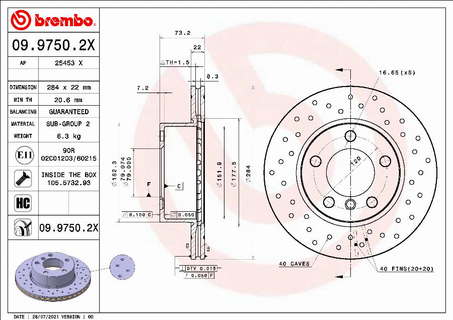 Brembo 09.9750.2X - Bremžu diski www.autospares.lv