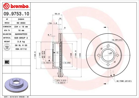 Brembo 09.9753.10 - Bremžu diski www.autospares.lv