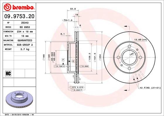 Brembo 09.9753.20 - Bremžu diski www.autospares.lv