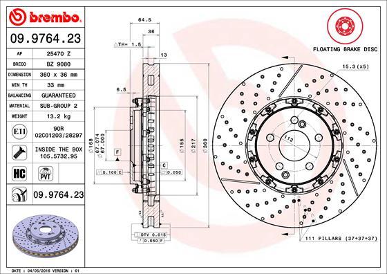 Brembo 09.9764.23 - Bremžu diski www.autospares.lv