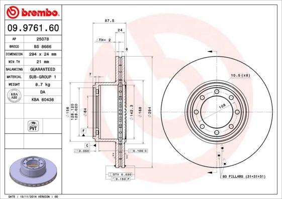 Brembo 09.9761.60 - Bremžu diski www.autospares.lv