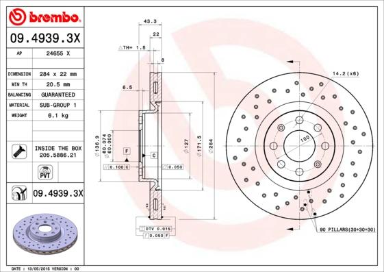 Brembo 09.4939.3X - Bremžu diski autospares.lv