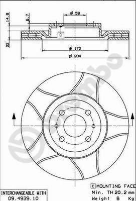 Brembo 09.4939.75 - Bremžu diski www.autospares.lv