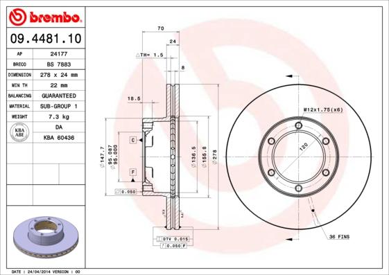 Brembo 09.4481.10 - Bremžu diski www.autospares.lv