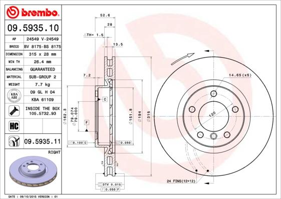 Brembo 09.5935.11 - Bremžu diski www.autospares.lv