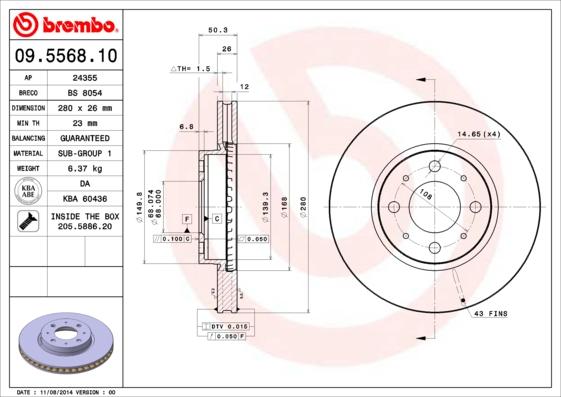 Brembo 09.5568.10 - Bremžu diski www.autospares.lv