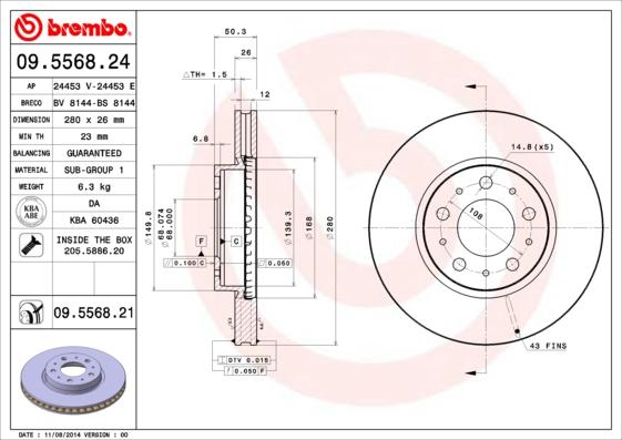 Brembo 09.5568.21 - Bremžu diski www.autospares.lv