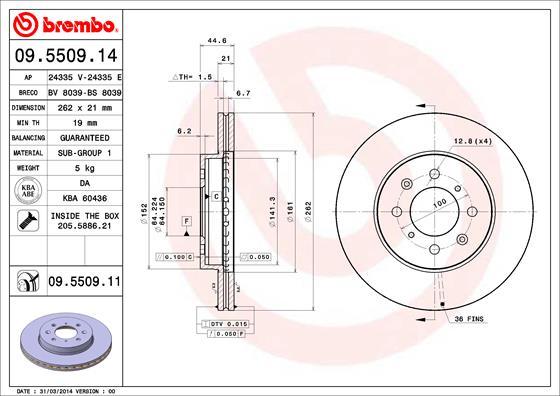 Brembo 09.5509.14 - Bremžu diski autospares.lv