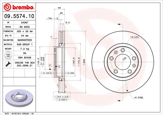 Brembo 09.5574.10 - Bremžu diski autospares.lv