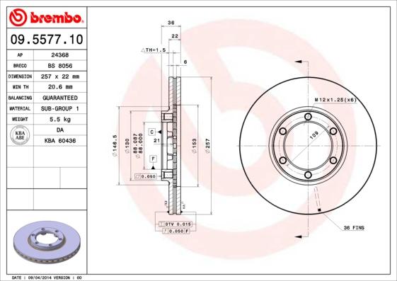 Brembo 09.5577.10 - Bremžu diski www.autospares.lv