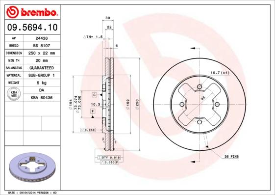 Brembo 09.5694.10 - Bremžu diski www.autospares.lv