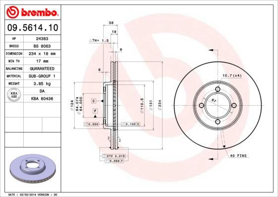 Brembo 09.5614.10 - Bremžu diski www.autospares.lv