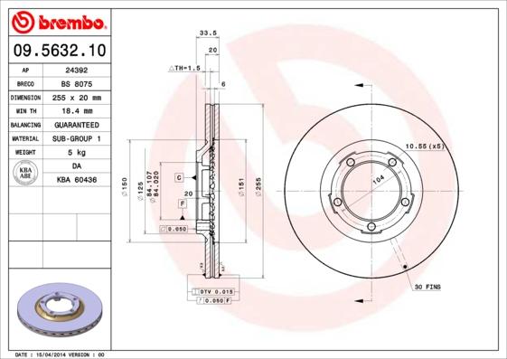 Brembo 09.5632.10 - Bremžu diski www.autospares.lv