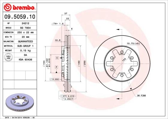 Brembo 09.5059.10 - Bremžu diski www.autospares.lv