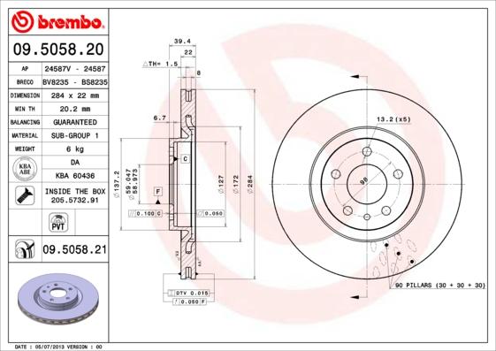 Brembo 09.5058.21 - Bremžu diski www.autospares.lv