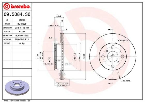 Brembo 09.5084.30 - Bremžu diski autospares.lv