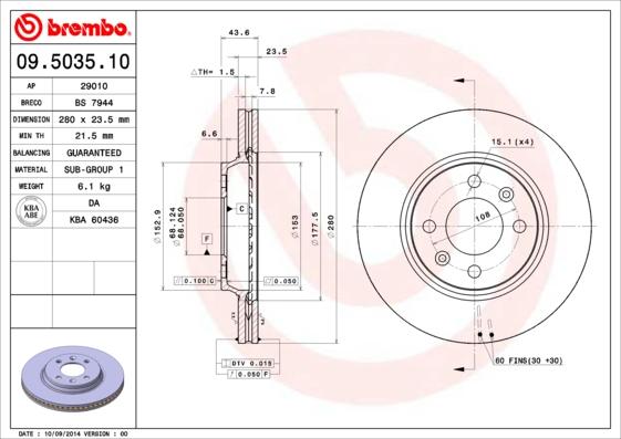 Brembo 09.5035.10 - Bremžu diski www.autospares.lv