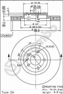 Brembo 09.5180.10 - Bremžu diski www.autospares.lv