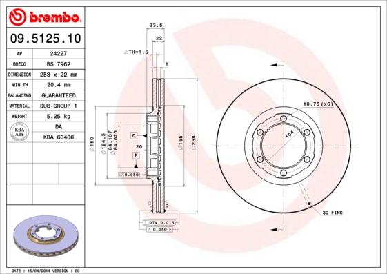 Brembo 09.5125.10 - Bremžu diski www.autospares.lv