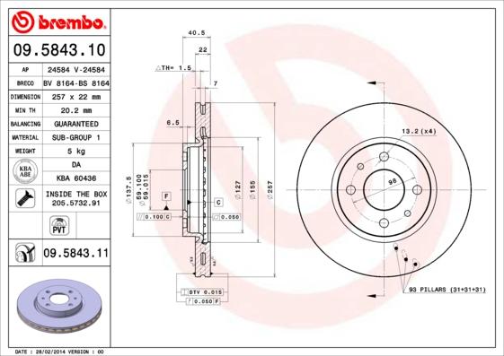 Brembo 09.5843.10 - Bremžu diski www.autospares.lv