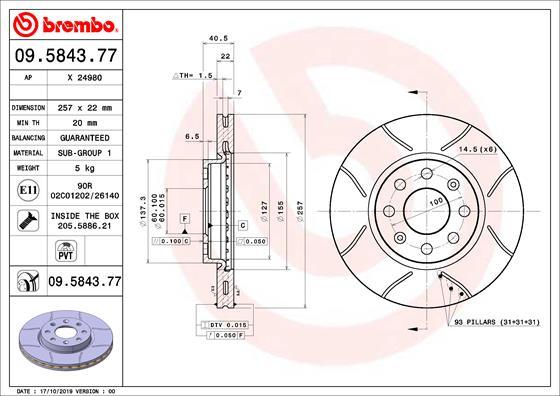 Brembo 09.5843.77 - Bremžu diski autospares.lv