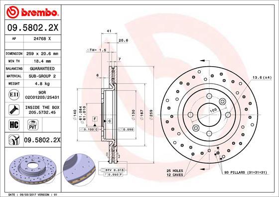 Brembo 09.5802.2X - Bremžu diski www.autospares.lv