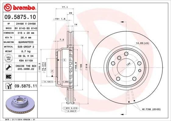 Brembo 09.5875.11 - Bremžu diski www.autospares.lv