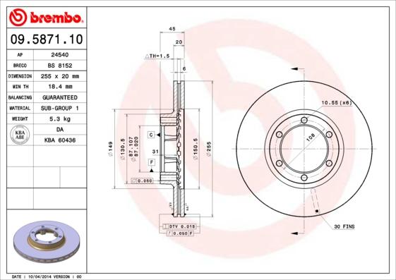 Brembo 09.5871.10 - Bremžu diski www.autospares.lv