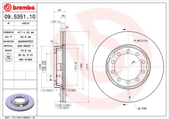 Brembo 09.5351.10 - Bremžu diski autospares.lv